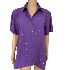 Infinity vintage cotton blend purple rhinestone beaded blouse size L